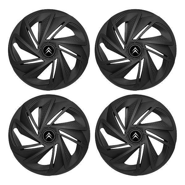 Jogo Calota Esportiva Aro 14 Nitro Preta Fosca emblema Citroen