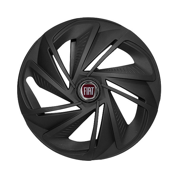 Calota Esportiva Aro 14 Nitro Preta Fosca emblema Fiat Vermelho