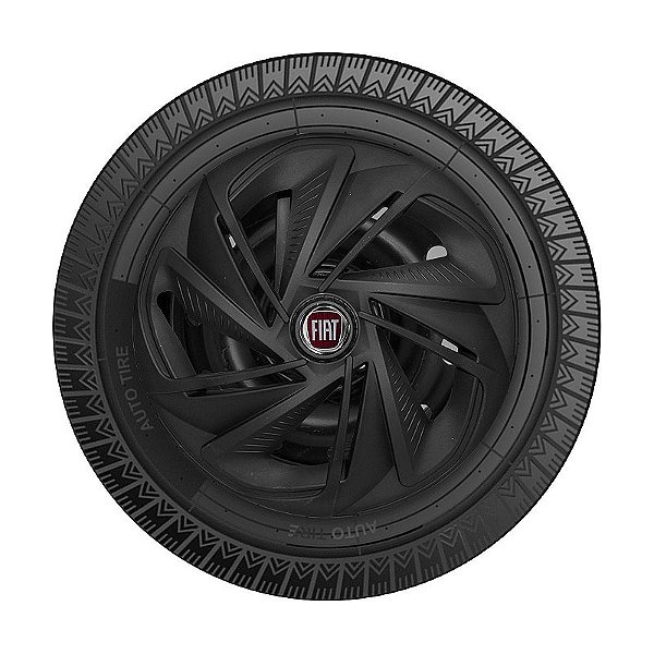Jogo Calota Esportiva Aro 14 Nitro Preta Fosca emblema Fiat Vermelho