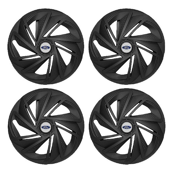 Jogo Calota Esportiva Aro 14 Nitro Preta Fosca emblema Ford Prata