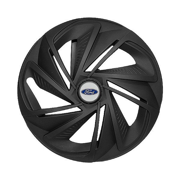Calota Esportiva Aro 14 Nitro Preta Fosca emblema Ford Prata