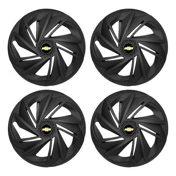 Jogo Calota Esportiva Aro 14 Nitro Preta Fosca emblema GM Preto