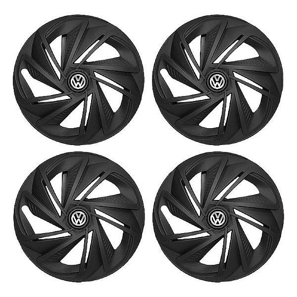 Jogo Calota Esportiva Aro 14 Nitro Preta Fosca emblema Volkswagen