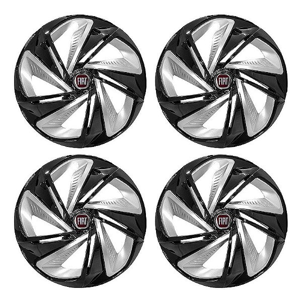 Jogo Calota Esportiva Aro 14 Nitro Black Silver emblema Fiat Vermelho