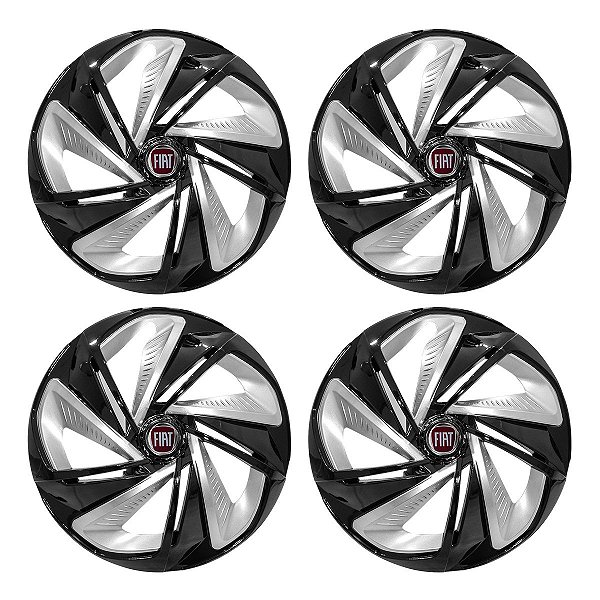 Jogo Calota Esportiva Aro 14 Nitro Black Silver emblema Fiat Vermelho