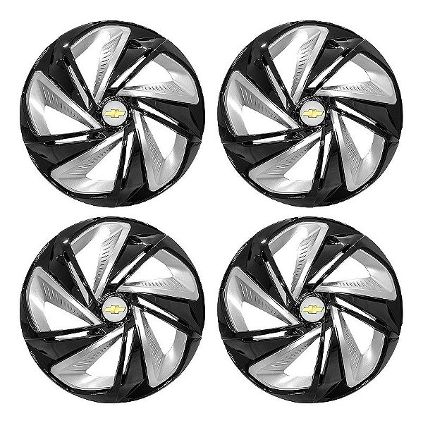 Jogo Calota Esportiva Aro 14 Nitro Black Silver emblema GM Prata