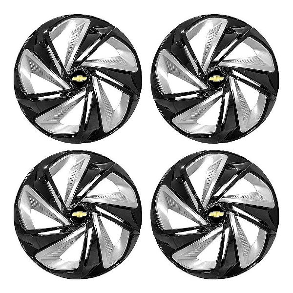 Jogo Calota Esportiva Aro 14 Nitro Black Silver emblema GM Preto