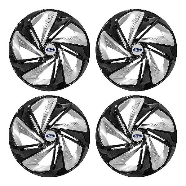 Jogo Calota Esportiva Aro 13 Nitro Black Silver emblema Ford Prata