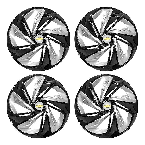 Jogo Calota Esportiva Aro 13 Nitro Black Silver emblema GM Prata
