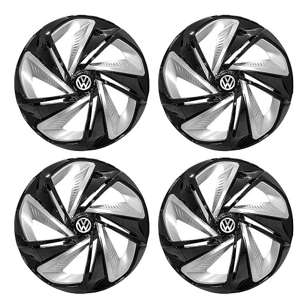 Jogo Calota Esportiva Aro 13 Nitro Black Silver emblema Volkswagen