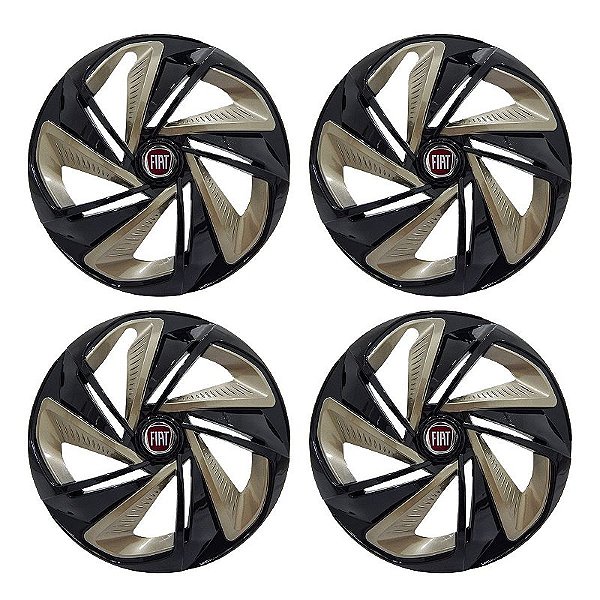 Jogo Calota Esportiva Aro 14 Nitro Black Gold emblema Fiat Vermelho