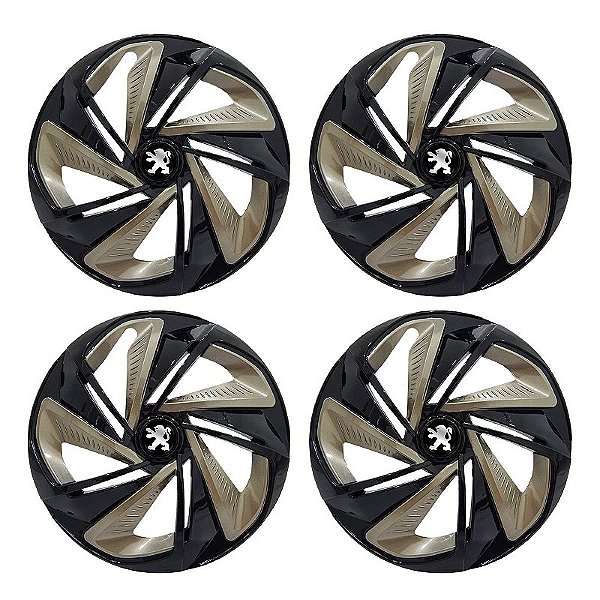 Jogo Calota Esportiva Aro 14 Nitro Black Gold emblema Peugeot