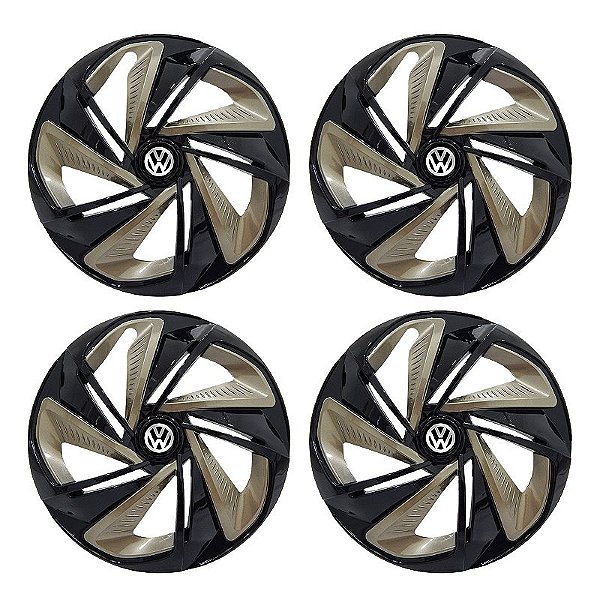Jogo Calota Esportiva Aro 14 Nitro Black Gold emblema Volkswagen