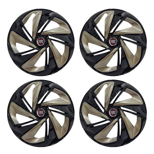 Jogo Calota Esportiva Aro 13 Nitro Black Gold emblema Fiat Vermelho