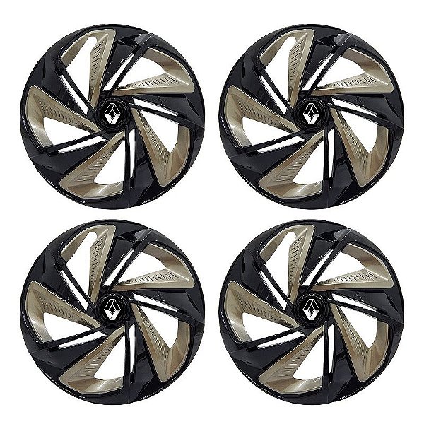 Jogo Calota Esportiva Aro 13 Nitro Black Gold emblema Renault