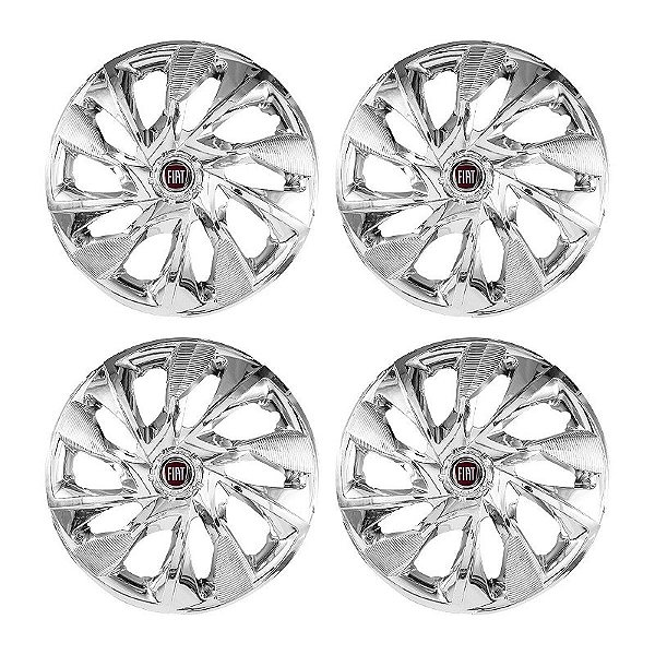 Jogo Calota Esportiva Aro 14 DS4 Cromado emblema Fiat Vermelho