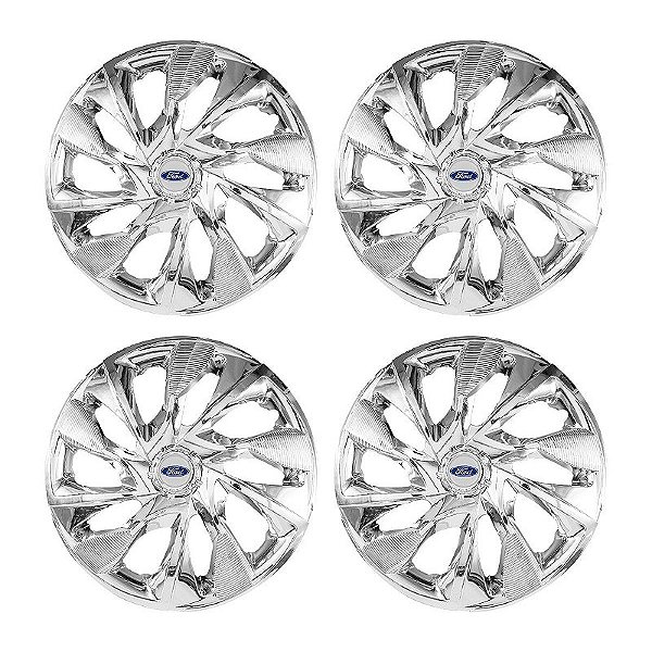 Jogo Calota Esportiva Aro 14 DS4 Cromado emblema Ford Prata