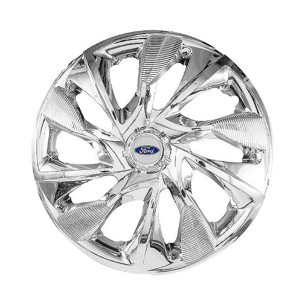 Calota Esportiva Aro 13 DS4 Cromada emblema Ford Prata