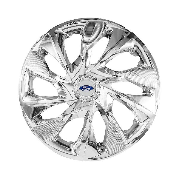 Calota Esportiva Aro 15 DS4 Cromada emblema Ford Prata