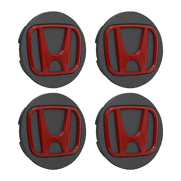 Jogo Calotinha 69mm Centro de Roda Honda New Civic Grafite com Vermelho