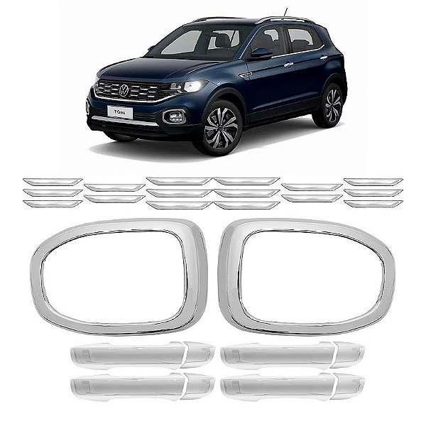 Kit Aplique Cromado do milha colmeia e maçanetas da T-Cross