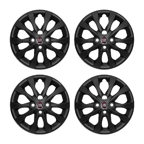 Jogo Calota Aro 14 Fiat Mobi modelo 2021 2022 Preta Fosca