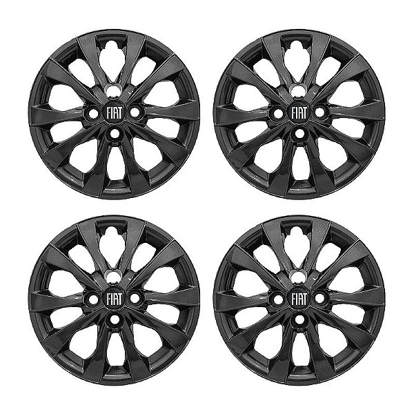 Jogo Calota Aro 14 Fiat Mobi modelo 2021 2022 Grafite Brilhante