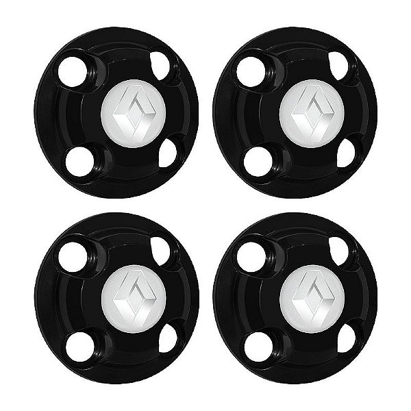 Jogo Calota Central New Cap emblema resinado Renault Prata