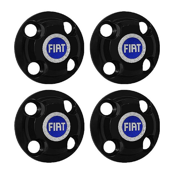 Jogo Calota Central New Cap emblema resinado Fiat Azul