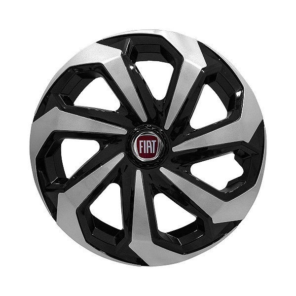 Calota Esportiva Aro 14 Spider Black/Silver emblema Fiat Vermelho