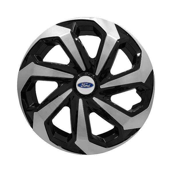 Calota Esportiva Aro 14 Spider Black/Silver emblema Ford Prata