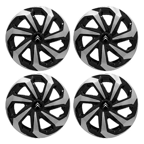 Jogo Calota Esportiva Aro 14 Spider Black/Silver emblema Citroen