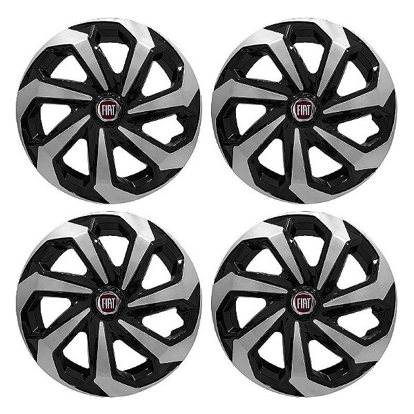 Jogo Calota Esportiva Aro 14 Spider Black/Silver emblema Fiat Vermelho