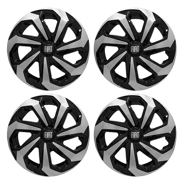 Jogo Calota Esportiva Aro 14 Spider Black/Silver Emblema Fiat Preto