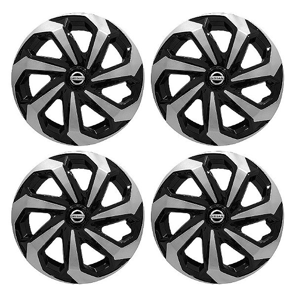 Jogo Calota Esportiva Aro 14 Spider Black/Silver emblema Nissan