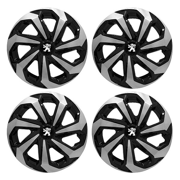 Jogo Calota Esportiva Aro 14 Spider Black/Silver emblema Peugeot
