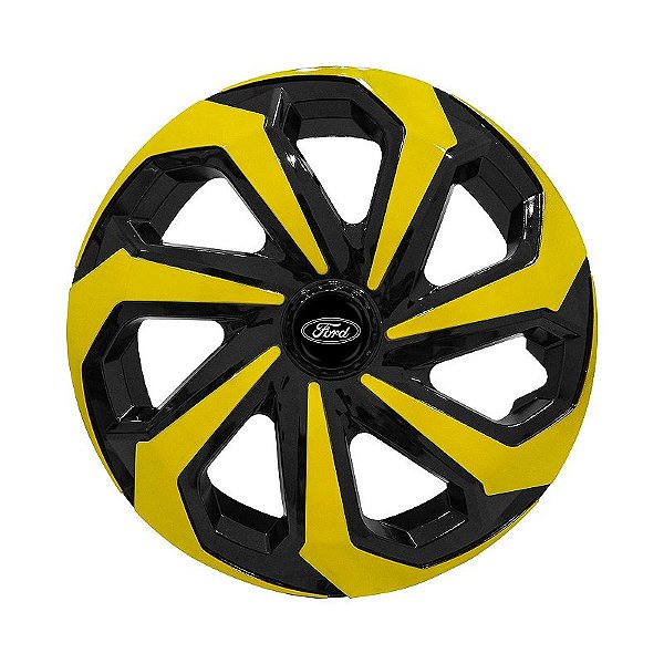 Calota Esportiva Aro 14 Spider Black/Yellow emblema Ford Preto