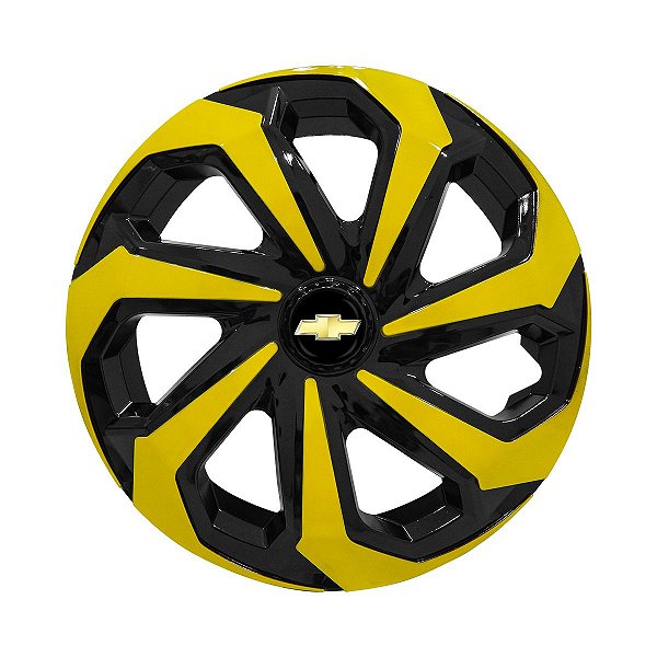Calota Esportiva Aro 14 Spider Black/Yellow emblema GM Preto