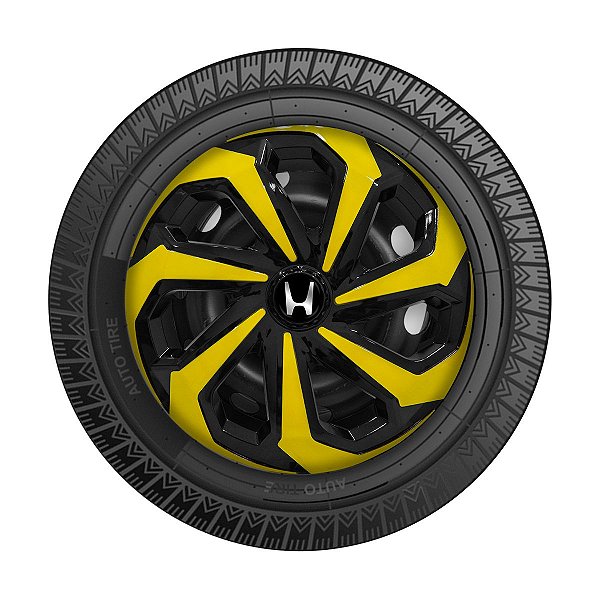 Calota Esportiva Aro 14 Spider Black/Yellow emblema Honda