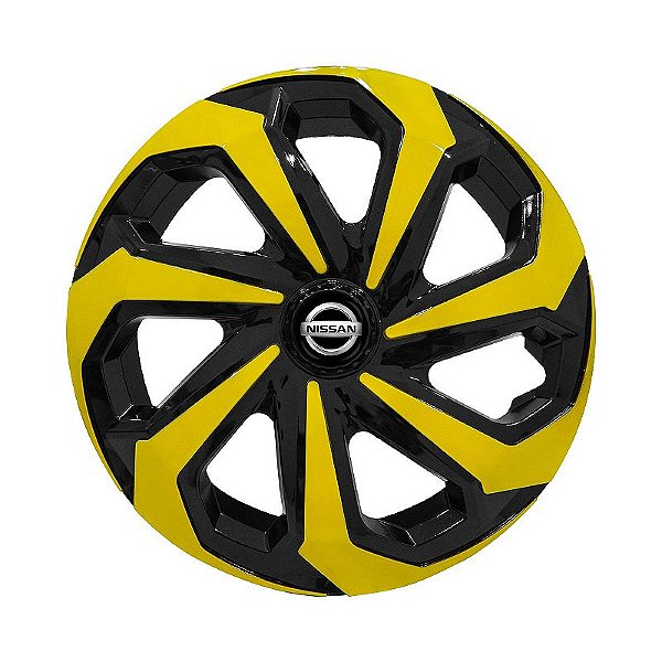Calota Esportiva Aro 14 Spider Black/Yellow emblema Nissan