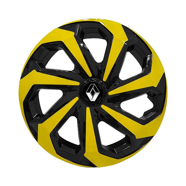 Calota Esportiva Aro 14 Spider Black/Yellow emblema Renault Preto