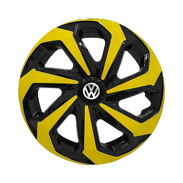 Calota Esportiva Aro 14 Spider Black/Yellow emblema Volkswagen