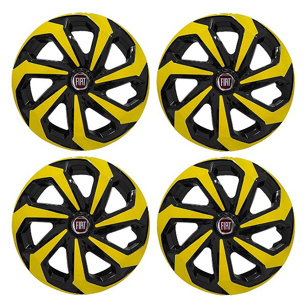 Jogo Calota Esportiva Aro 14 Spider Black/Yellow emblema Fiat Vermelho