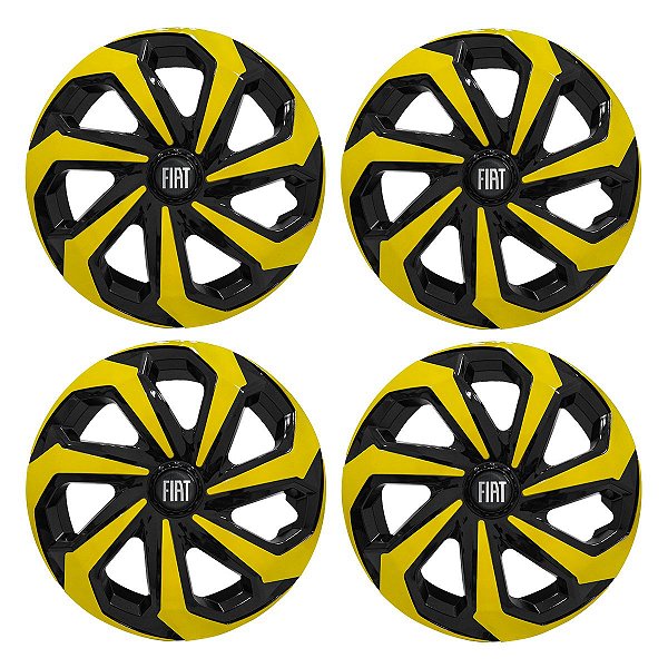 Jogo Calota Esportiva Aro 14 Spider Black/Yellow emblema Fiat Preto