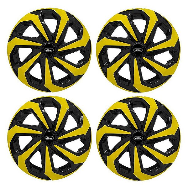 Jogo Calota Esportiva Aro 14 Spider Black/Yellow emblema Ford Preto