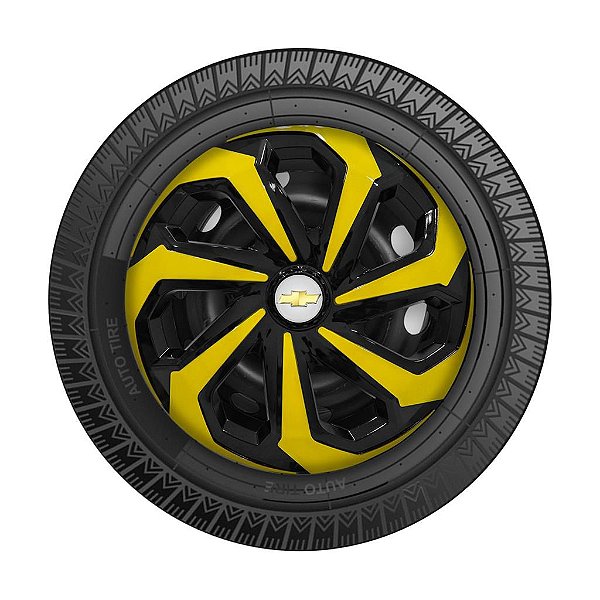 Jogo Calota Esportiva Aro 14 Spider Black/Yellow emblema GM Prata