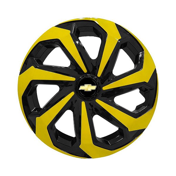 Jogo Calota Esportiva Aro 14 Spider Black/Yellow emblema GM Preto