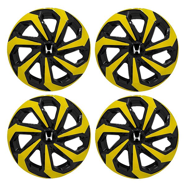 Jogo Calota Esportiva Aro 14 Spider Black/Yellow emblema Honda