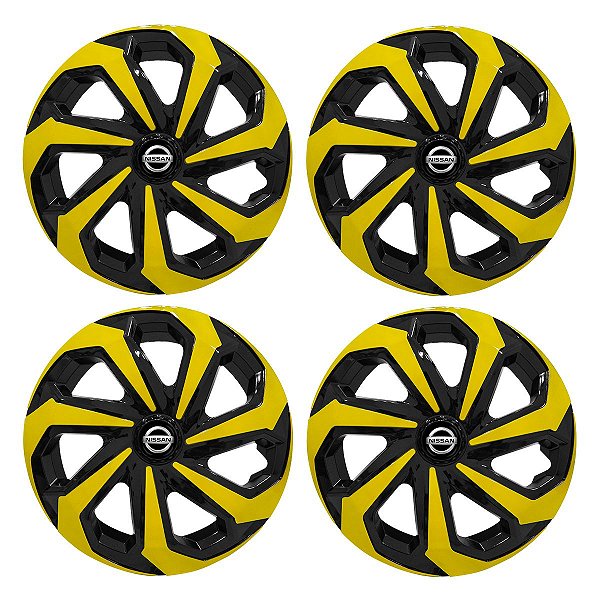 Jogo Calota Esportiva Aro 14 Spider Black/Yellow emblema Nissan