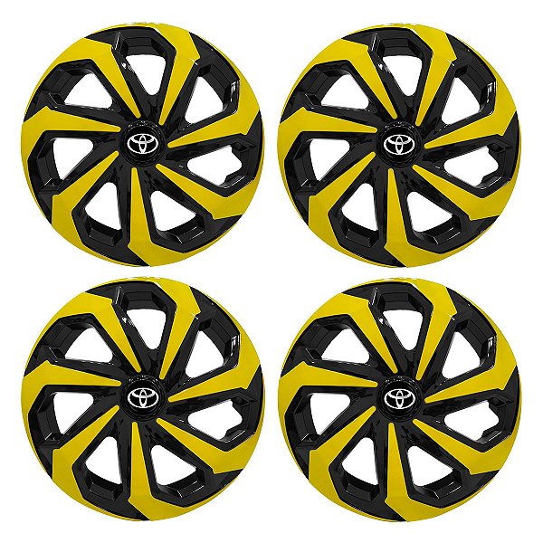 Jogo Calota Esportiva Aro 14 Spider Black/Yellow emblema Toyota Preto